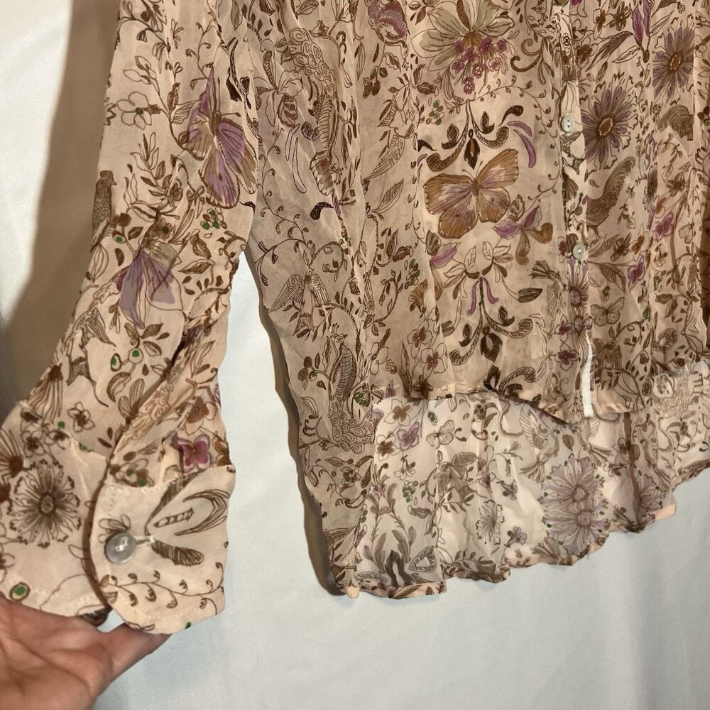 Love Kyla Anthropologie Top Blouse Small Size Floral Semi Sheer Butterfly Hen - Picture 7 of 12